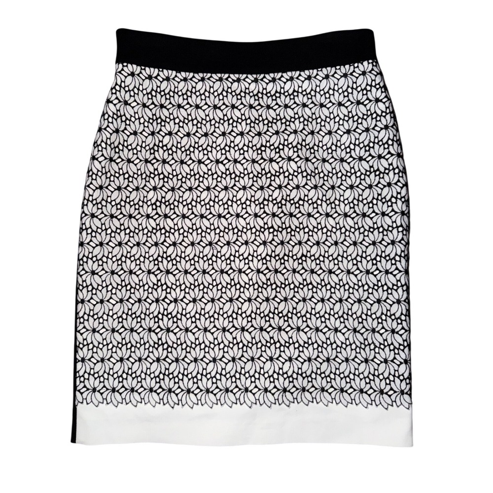 Antonio Melani Black White Floral Eyelet Lace‎ Pencil Skirt Size 8